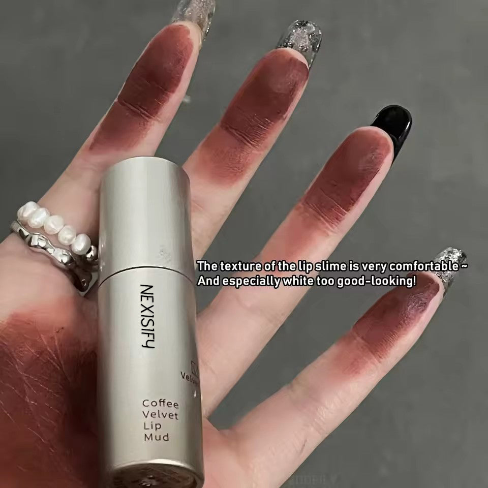 Matte velvet lipstick, waterproof, nude brown lip gloss, clay latte coffee lip gloss