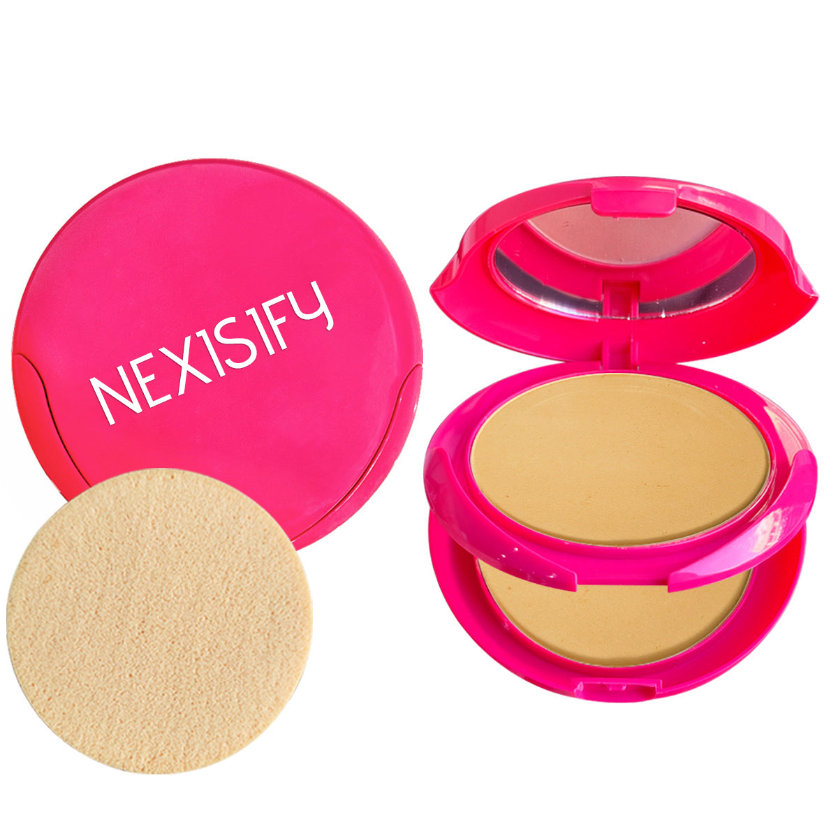 Double-layered powder compact with puff for natural coverage, deep color pressed powder