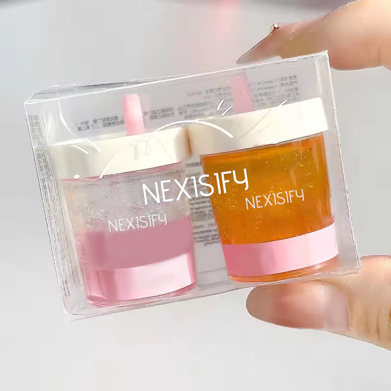 Gel-based blush with an applicator stick, shimmering orange color with a natural sheen