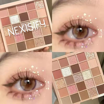 A 25-color eyeshadow palette featuring cool, low-saturation pearl matte shades