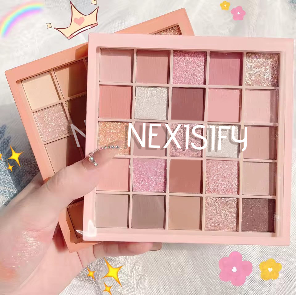 A 25-color eyeshadow palette featuring cool, low-saturation pearl matte shades