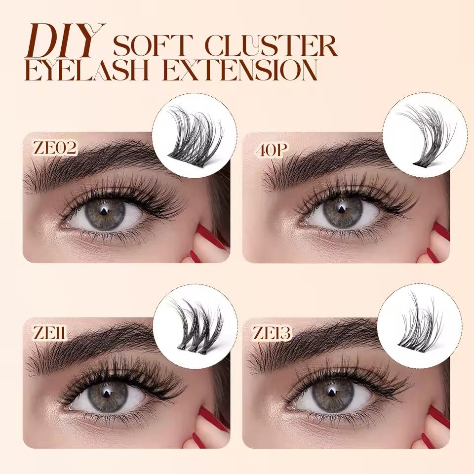 0.05 millimeter fiber eyelash clusters, 0.1 millimeter ultra-fine invisible lash extensions, 8-16 millimeter individual lashes