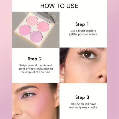 Matte blush palette, water-resistant and long-lasting, suitable for face and eyes.