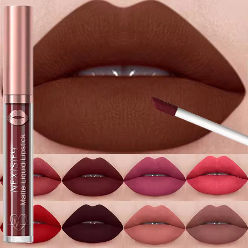 Matte velvet lip gloss deep red-brown liquid lipstick long-lasting waterproof