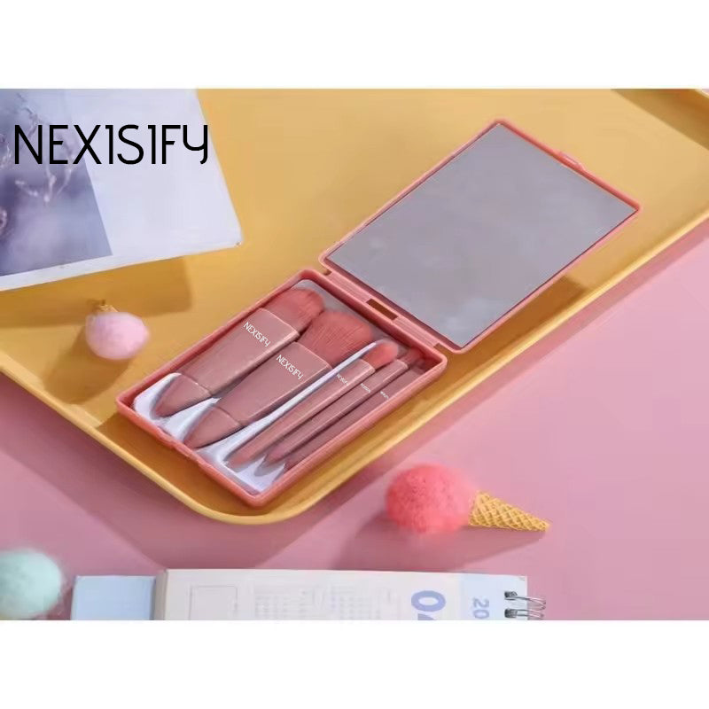 Portable travel makeup brush set with mirror