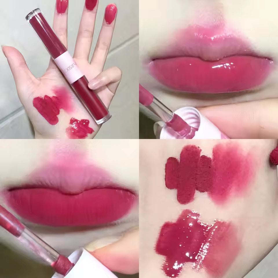 Double-ended lip gloss, mirror-like glossy lip lacquer, matte lipstick