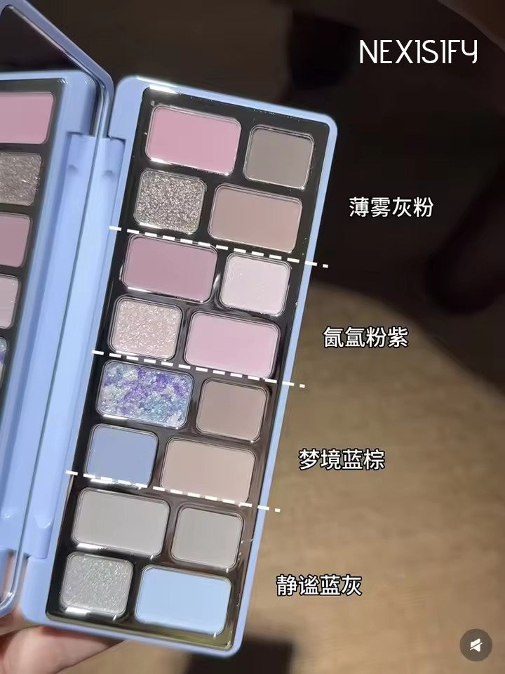 A 16-color eyeshadow palette, including glitter, matte, pearl, and star-shaped shadows