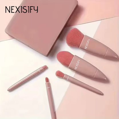 Portable travel makeup brush set with mirror