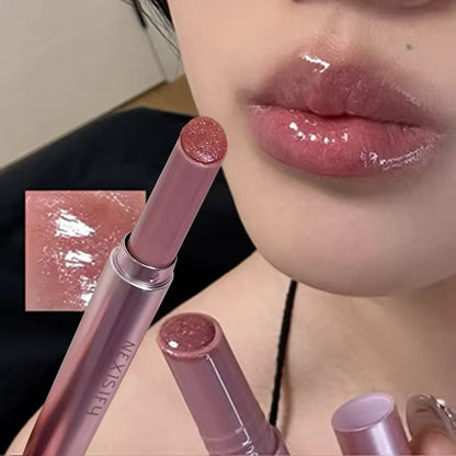 Pearl pink glitter solid lipstick hydrating mirror-like glass lip gloss pen
