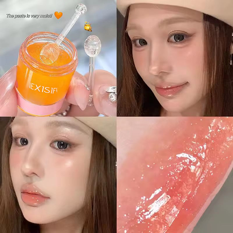 Gel-based blush with an applicator stick, shimmering orange color with a natural sheen