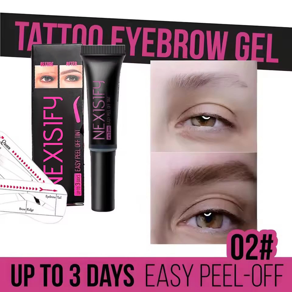 Waterproof peel-off eyebrow gel with templates, lasting up to 3 days, smudge-proof