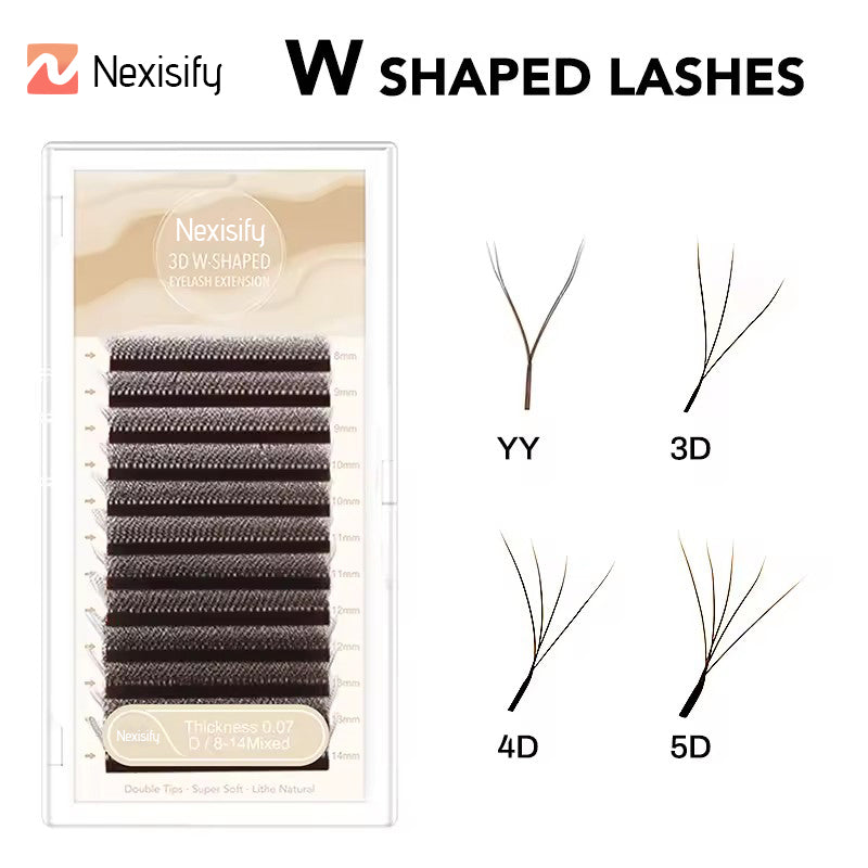 Natural brown W-shaped 2D, 3D, 4D, 5D soft fan-shaped eyelashes