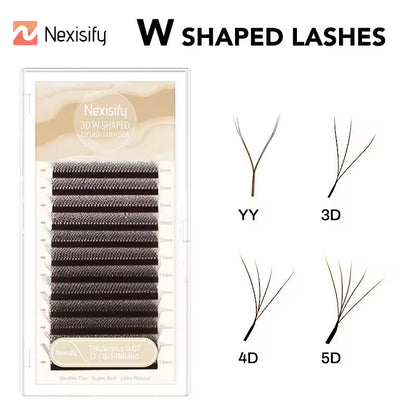 Natural brown W-shaped 2D, 3D, 4D, 5D soft fan-shaped eyelashes