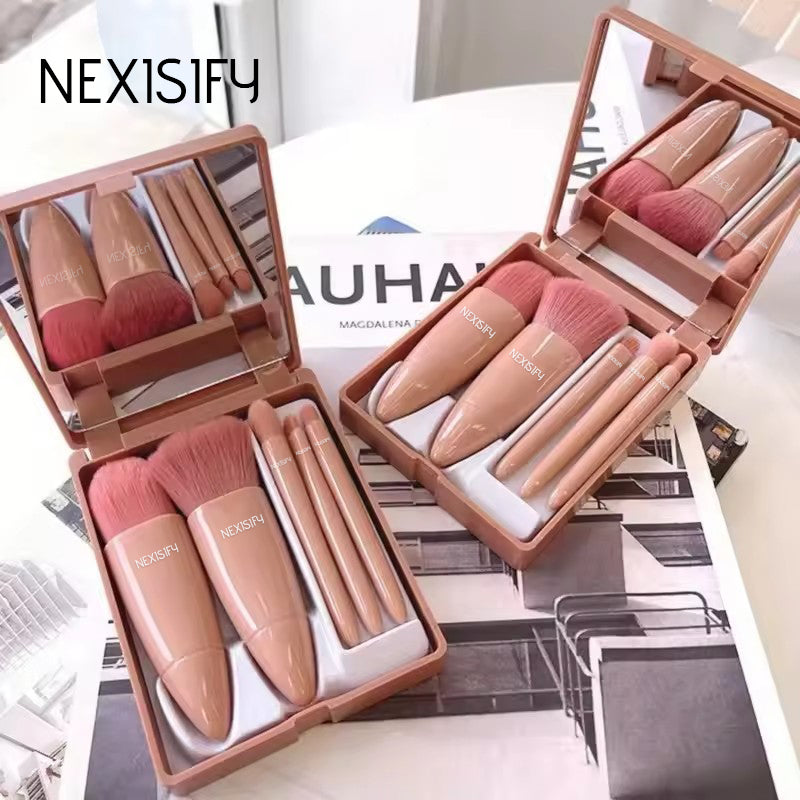 Portable travel makeup brush set with mirror
