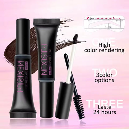 Waterproof peel-off eyebrow gel with templates, lasting up to 3 days, smudge-proof