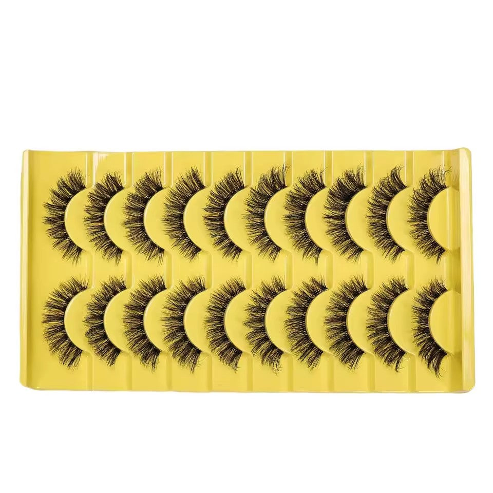 10 pairs of naturally long lashes, Russian strip lashes, 3D cat-eye lashes