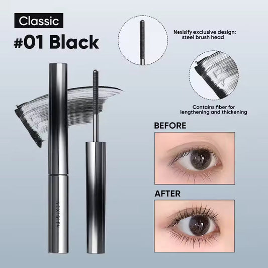 Waterproof mascara with curled, dense, well-defined, and long-lasting effects.