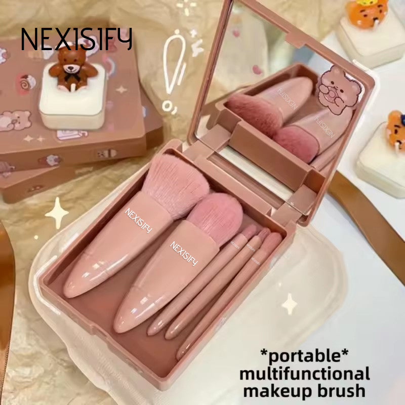 Portable travel makeup brush set with mirror