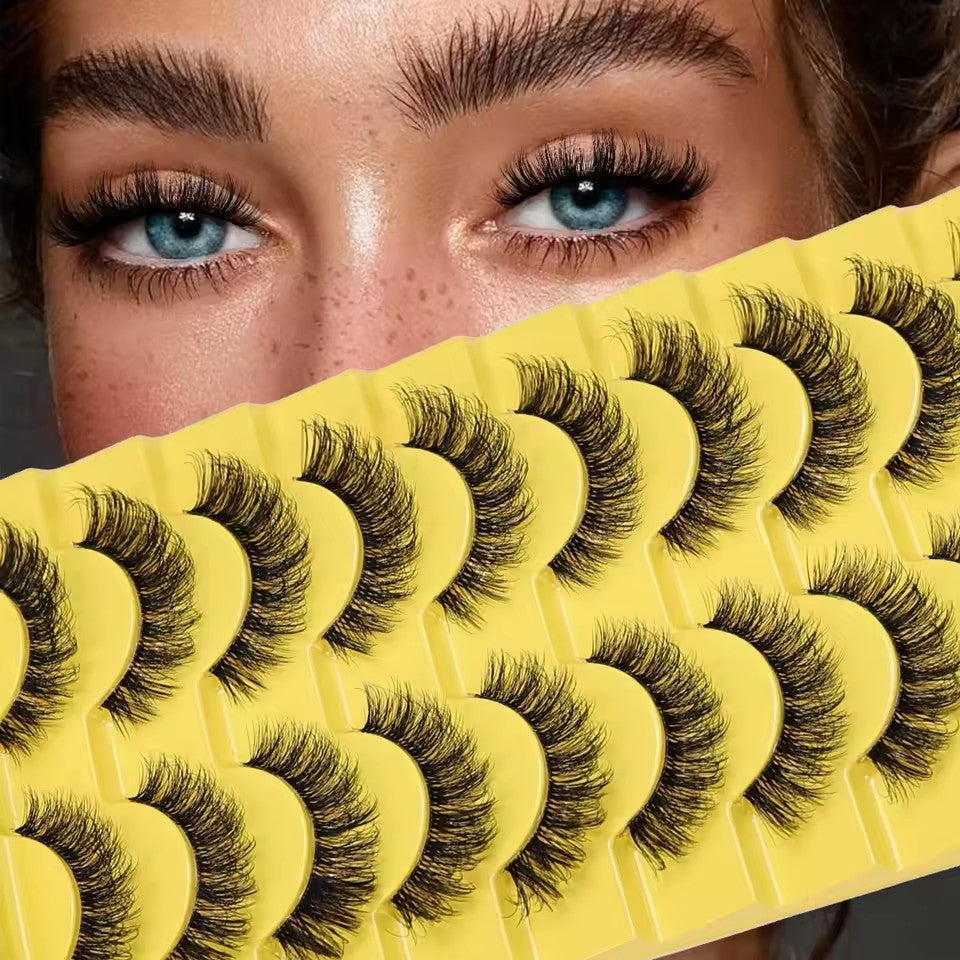 10 pairs of naturally long lashes, Russian strip lashes, 3D cat-eye lashes
