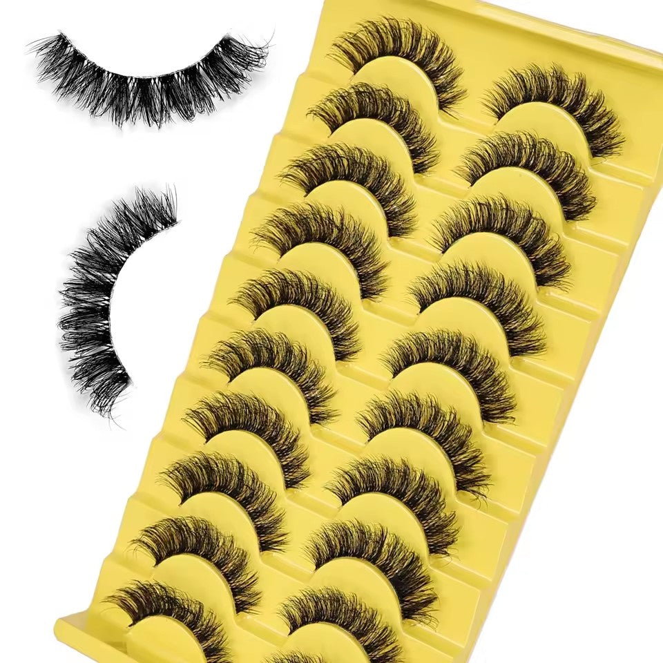 10 pairs of naturally long lashes, Russian strip lashes, 3D cat-eye lashes