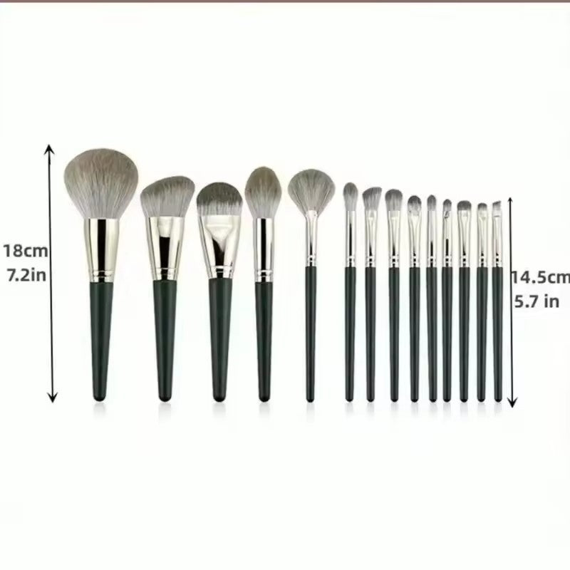 Green makeup brush set, including 2 black beauty sponges - a complete professional makeup tool kit