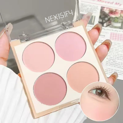 Matte blush palette, water-resistant and long-lasting, suitable for face and eyes.