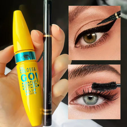 Combining mascara and eyeliner for a smooth, long-lasting, and waterproof eye makeup look.
