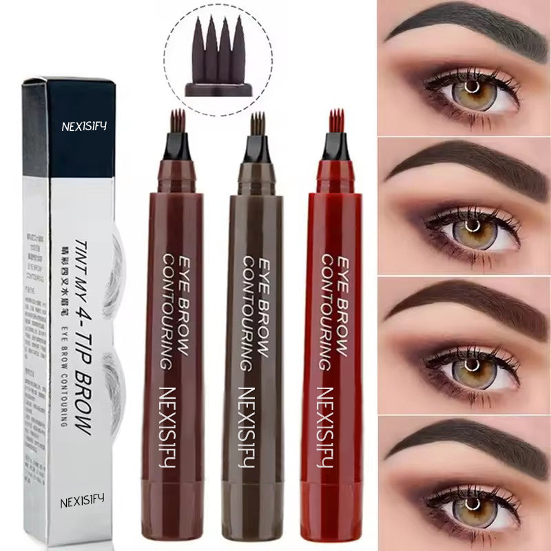 Four-head eyebrow pencil, long-lasting liquid, non-smudging, ultra-fine eyebrow pencil