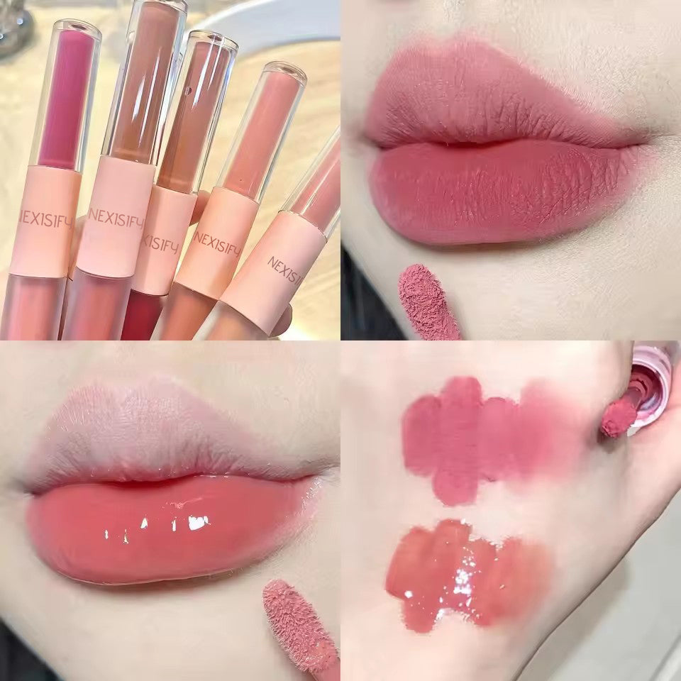 Double-ended lip gloss, mirror-like glossy lip lacquer, matte lipstick