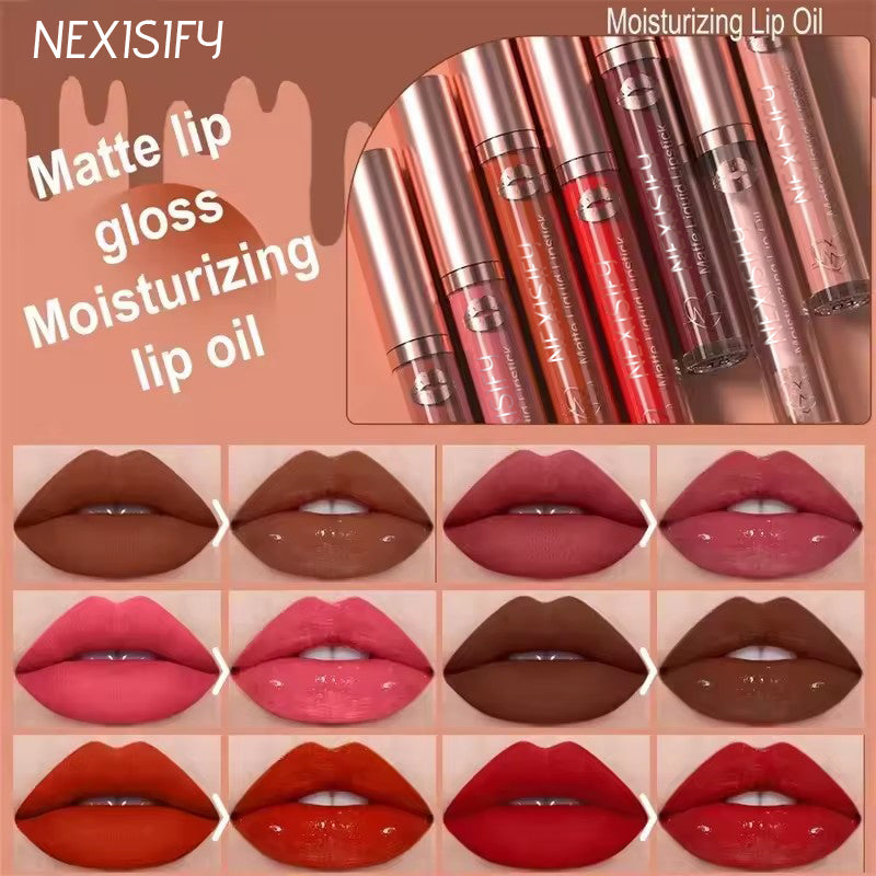 Matte velvet lip gloss deep red-brown liquid lipstick long-lasting waterproof