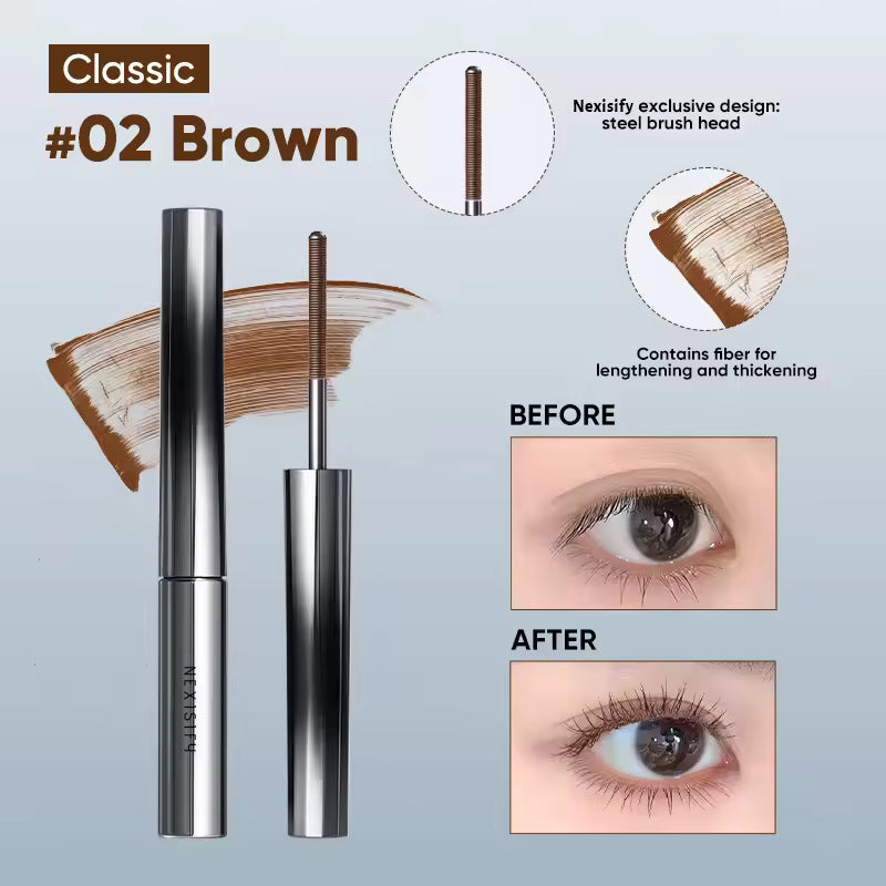 Waterproof mascara with curled, dense, well-defined, and long-lasting effects.